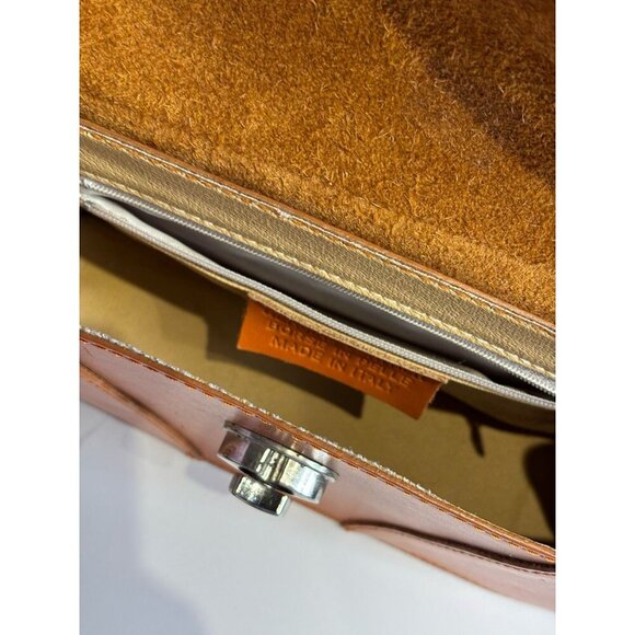 VTG Borse in Pelle Womens Orange Leather Shoulder Bag Crossbody Envelope Style - Picture 9 of 11